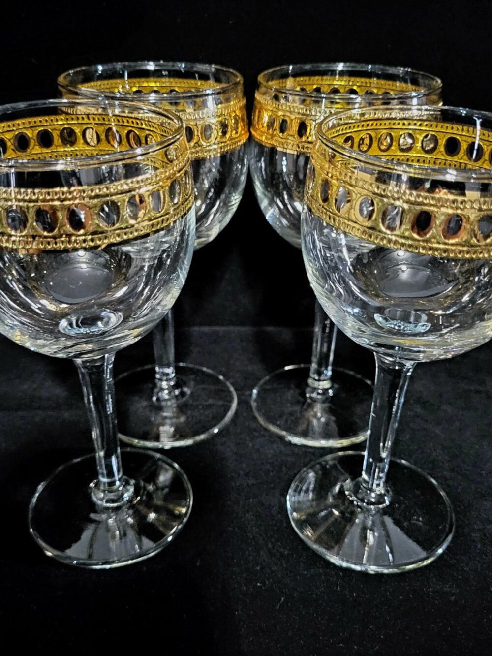 CULVER~SET OF 4~VINTAGE 22K GOLD GLASS WINE GLASSES AUTIGUA COCKTAIL GLASSWARE